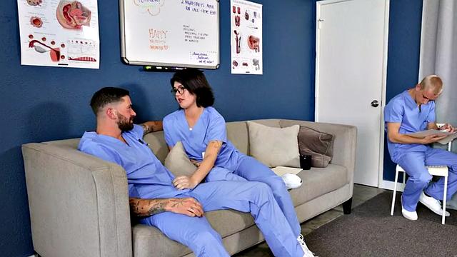 TS nurse gets bareback from colleague with facial ending