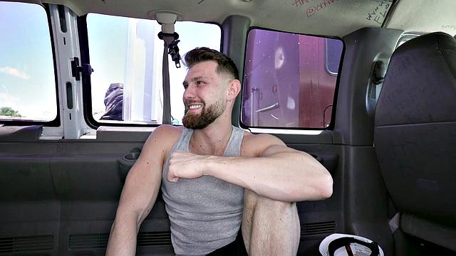 Mature straight man anally drilled by gay in pickup bus