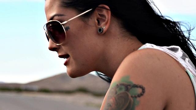 Brunette American whore Story gets her big tits and bald pussy pounded in hotel room