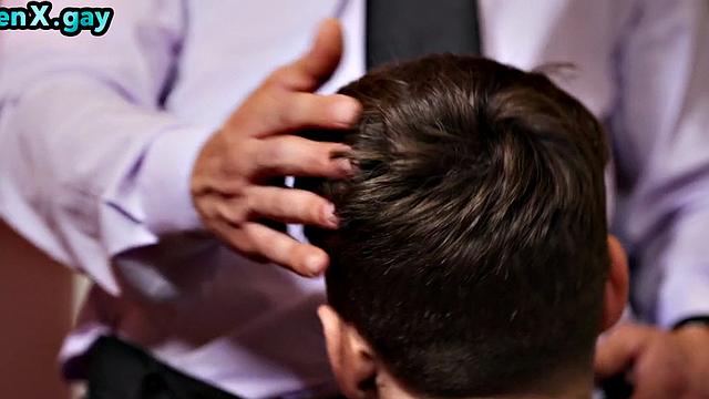 Curious twink deepthroating in changing room