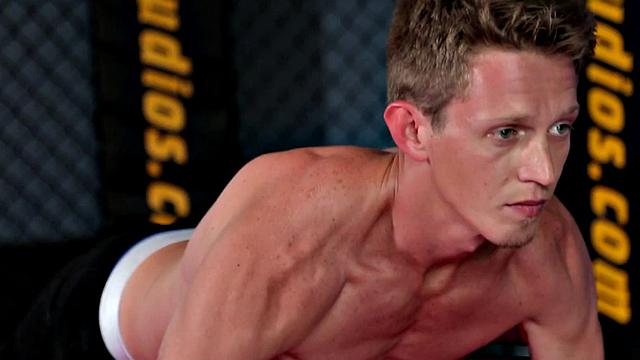 Athletic newbie tugs shaved schlong in solo scene