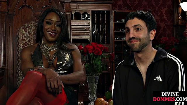 Strict black domme punishing cbt subject with kicking