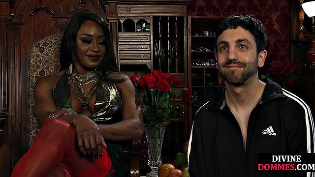 Strict black domme punishing cbt subject with kicking