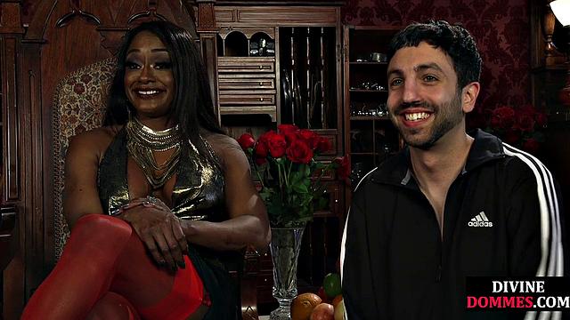 Strict black domme punishing cbt subject with kicking