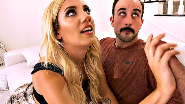 Bisexual inked babe licked and fucked in threesome action