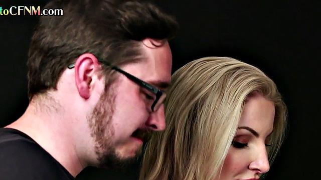 CFNM border control lady sucks hubby with her in 3some