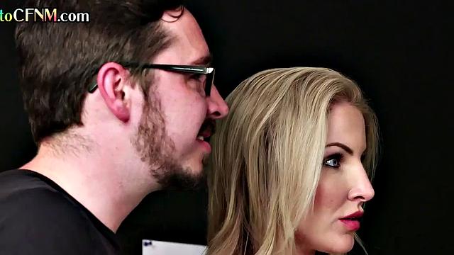 CFNM border control lady sucks hubby with her in 3some