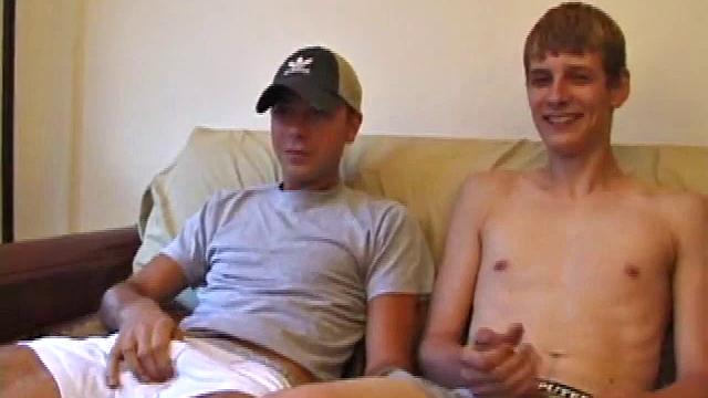 Vincenzo, Skylerr, and Shane snuggle on the sofa. Both Shane and Vincenzo turned on by dumping loads over Skylerr