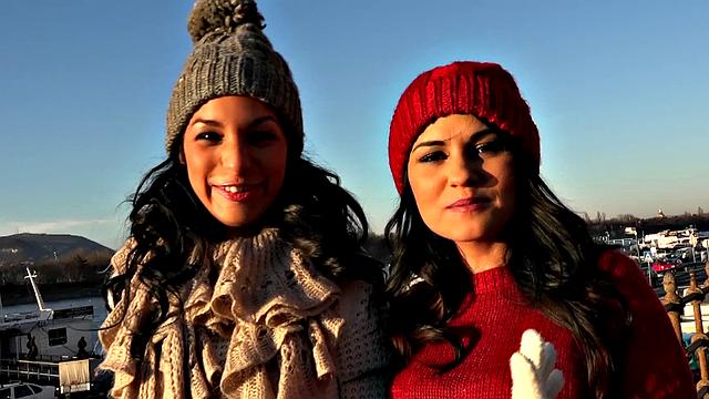 Hot Brunette Honeys gets her bald pussy pounded outdoors with a cumshot