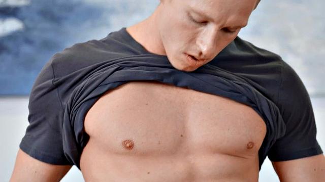 Solo handsome blond wanks sturdy cock and cums