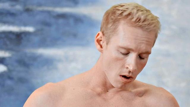 Solo handsome blond wanks sturdy cock and cums