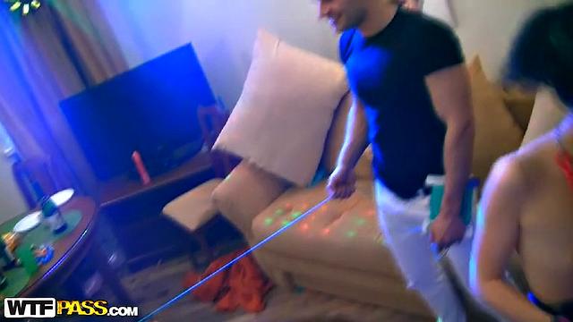 Naked teen chicks drink and party sex