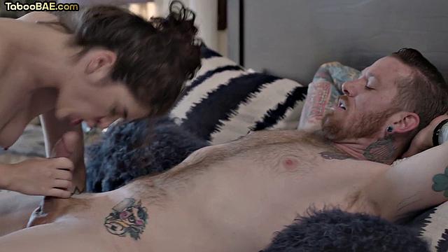 Horny slut cocksucking her lover