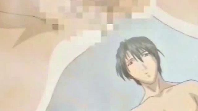 Brunette hottie gets drenched in cum after riding hard in anime bondage