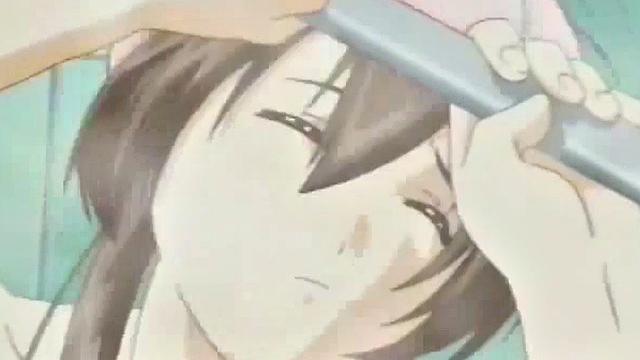 Brunette hottie gets drenched in cum after riding hard in anime bondage