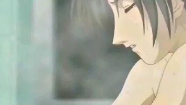 Brunette hottie gets drenched in cum after riding hard in anime bondage