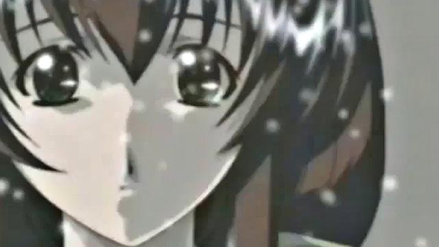 Brunette hottie gets drenched in cum after riding hard in anime bondage