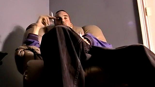 Ryan strokes his hairy cock for the camera