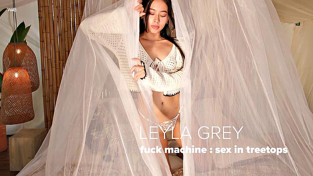Leyla Grey борется с машиной под деревьями, но выигрывает только смех
