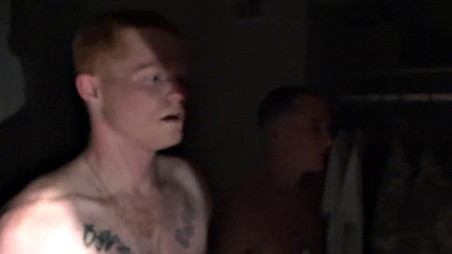 Black navy bottom fucked in shower orgy on military command