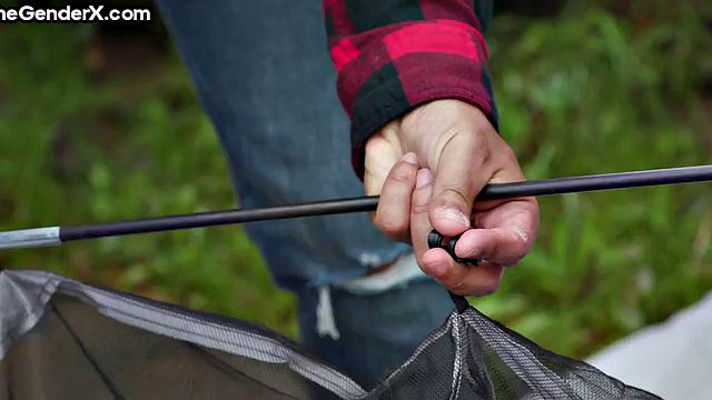 Stunning TS babe riding cock in tent after blowjob