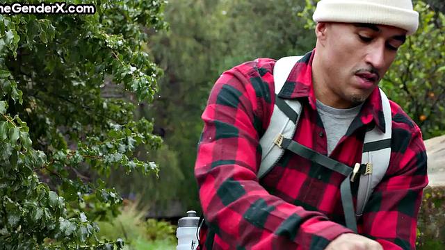 Stunning TS babe riding cock in tent after blowjob