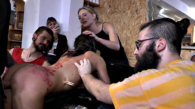 Public deepthroating and licking with golden shower ending