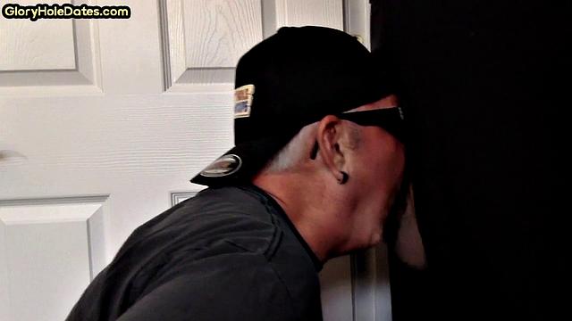 Gloryhole mature gay sucks cock in homemade BJ