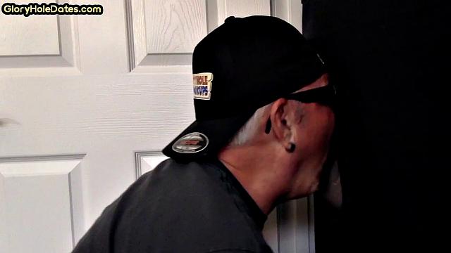 Gloryhole mature gay sucks cock in homemade BJ