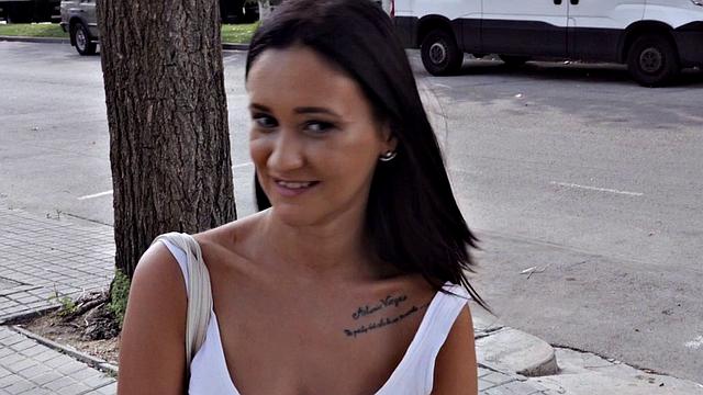 A tattooed Latina with big tits take a sneaky street pounding in reverse cowgirl POV