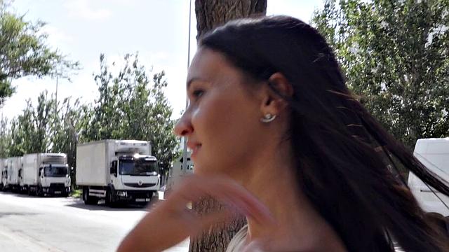 A tattooed Latina with big tits take a sneaky street pounding in reverse cowgirl POV