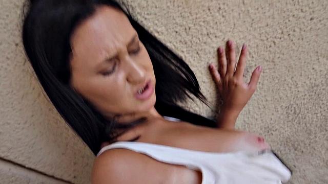 A tattooed Latina with big tits take a sneaky street pounding in reverse cowgirl POV