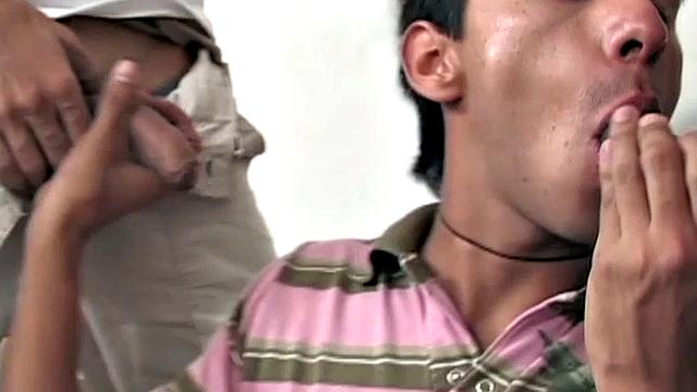 Boys will be boys and these Latin twinks are no exception. Behind closed doors their cocks come out and it isn't long before the four are naked on the floor enjoying a daisy chain suck off.