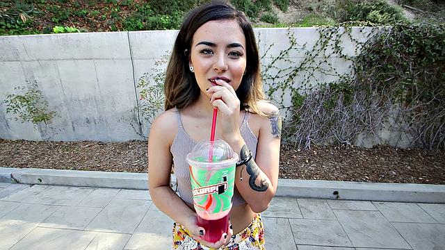 Watch this Latina teen get her bald pussy pounded outdoors while getting a cumshot on her face