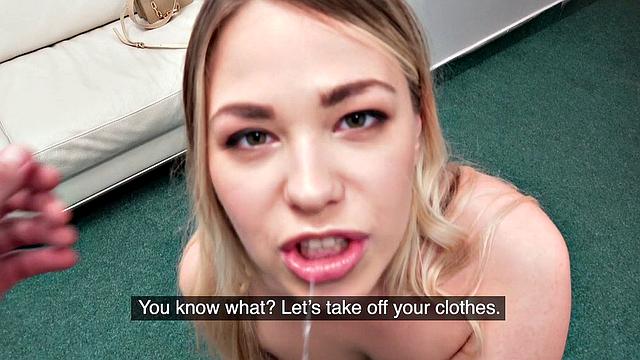 Naughty model gets pounded doggy-style on the couch