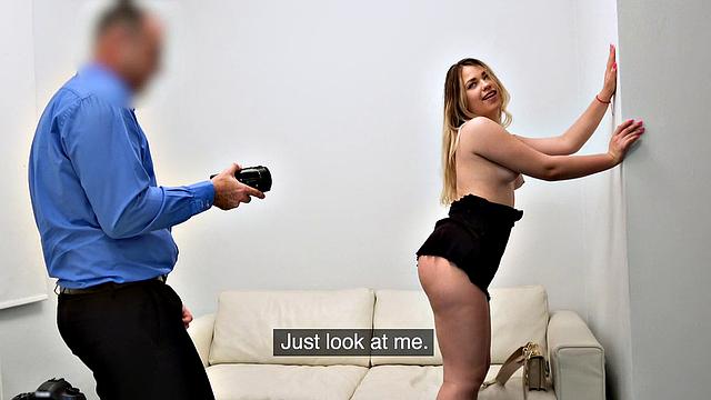 Naughty model gets pounded doggy-style on the couch