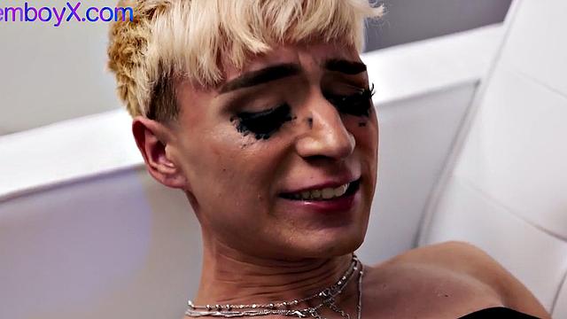 Skinny femboy in lingerie barebacked by top jock till cumshot