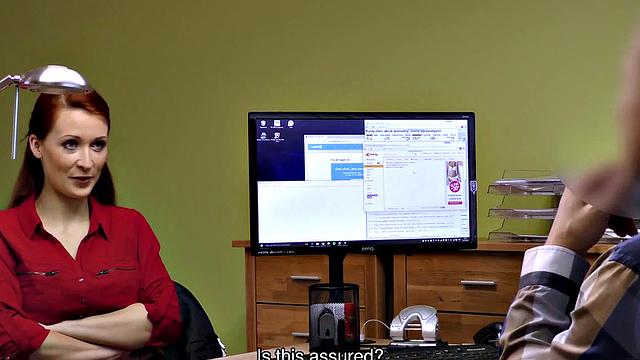 Czech redhead in high heels gives a sloppy blowjob & fucks hard for loan