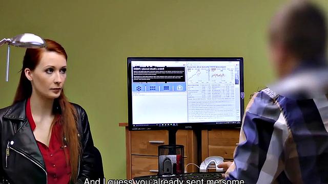 Czech redhead in high heels gives a sloppy blowjob & fucks hard for loan