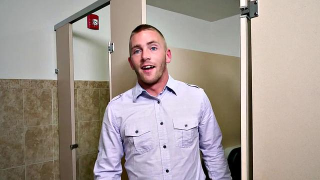 A hot boss pound his hairy cock in the office toilet