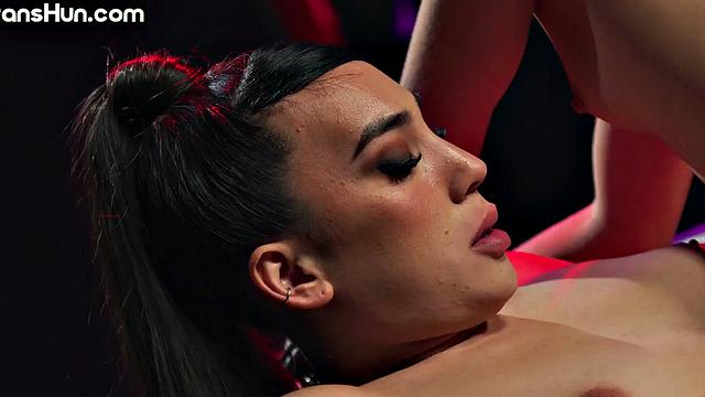 TS hunny footjerked by dirtytalking babe before cockriding