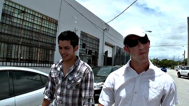 Ebony hunk gets his tight ass drilled by white dude's huge cock in the great outdoors