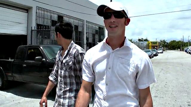 Ebony hunk gets his tight ass drilled by white dude's huge cock in the great outdoors