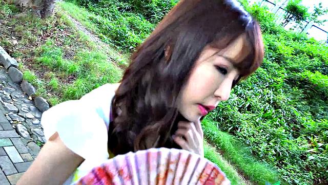 Ая дрочит клитор игрушкой и получает жёсткий трах в кимоно