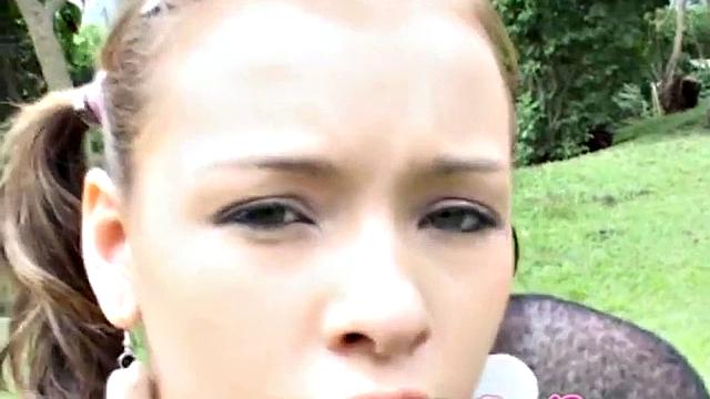 Petite babe licks big black dick