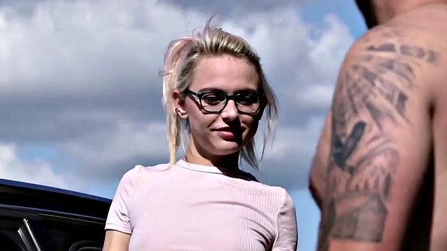 21yo voyeur GF teases her BF who jerks cock outdoor by car