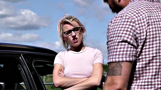 21yo voyeur GF teases her BF who jerks cock outdoor by car