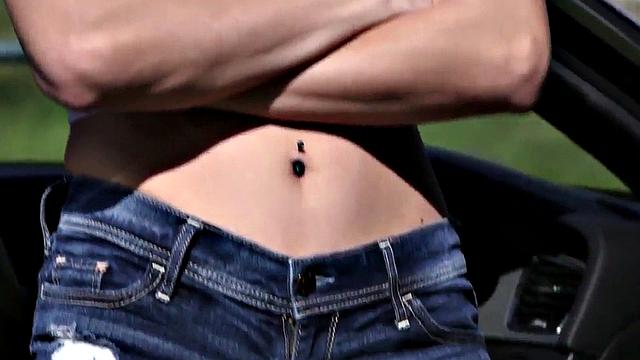 21yo voyeur GF teases her BF who jerks cock outdoor by car