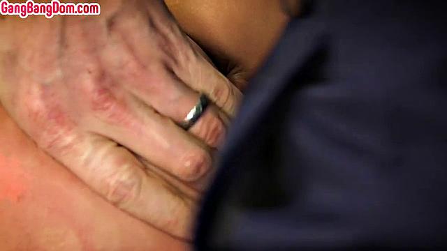 Tied lingerie slut nailed in a gangbang