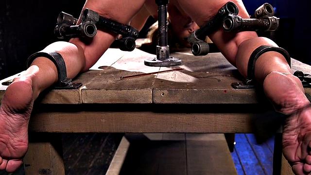 BDSM busty MILF feet whipped and tormented by the master